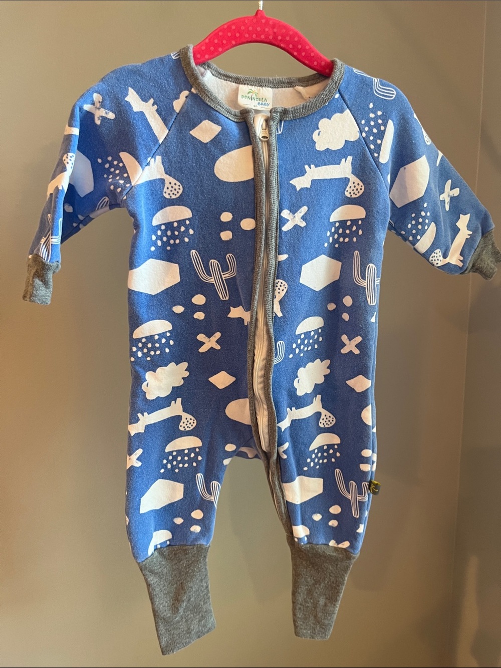 Blue Graphic Zip-Front Baby One-Piece